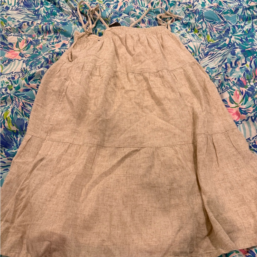 Abercrombie & Fitch Tan Midi A-Line Skirt with Tiered Design
